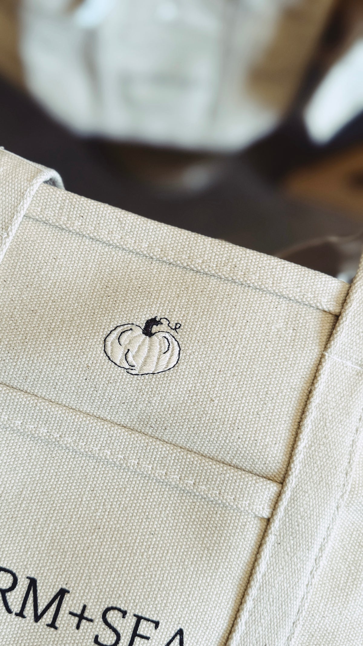Farm + Sea White Pumpkin Embroidered Tote