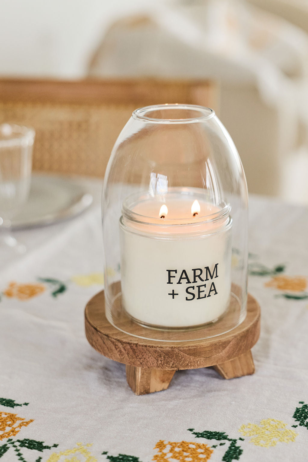 Hurricane Bell Sets - Glass Hurricane Bell + Natural Wood Riser